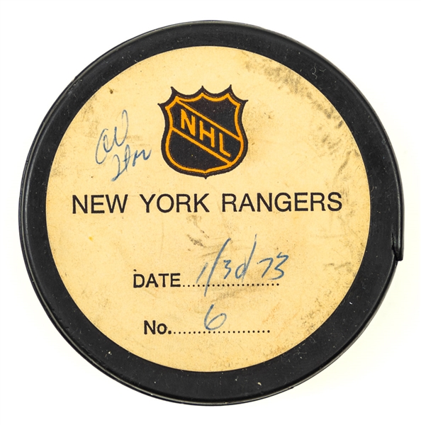 Jacques Lemaires 1973 NHL All-Star Game "East All-Stars" Goal Puck from the NHL Goal Puck Program - 1st All-Star Game Goal of Career