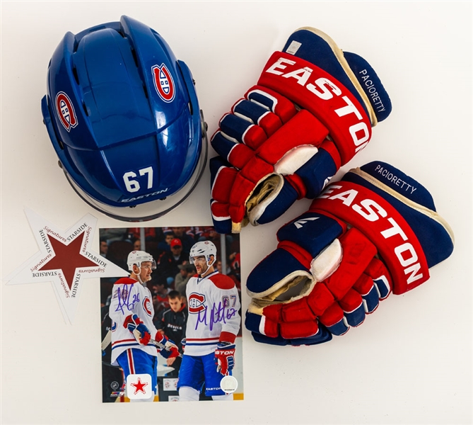 Max Pacioretty’s 2012-13 Montreal Canadiens Game-Used Gloves Photo-Matched to Regular Season Plus Pacioretty’s 2014-15 Game-Worn Helmet