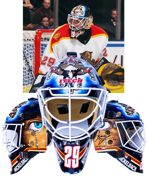 Jamie McLennans 2005-06 Florida Panthers Signed Game-Worn Goalie Mask by Wright/Cipra - Photo-Matched!