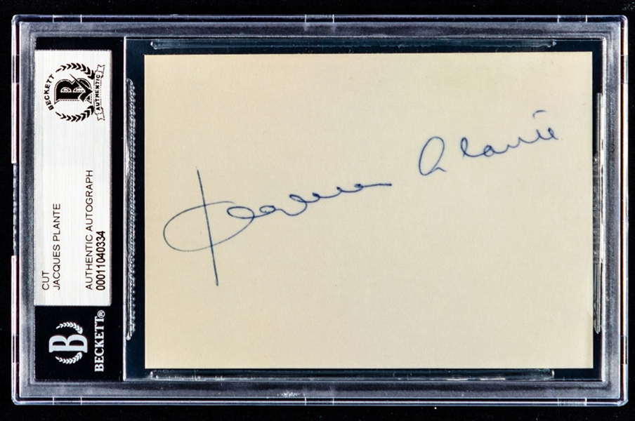 Deceased HOFer Jacques Plante Signed Cut - Beckett Certified