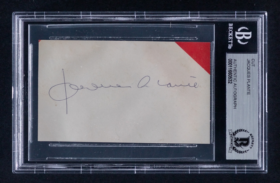 Deceased HOFer Jacques Plante Signature Cut - Beckett Certified 