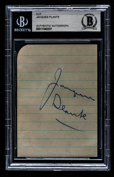 Deceased HOFer Jacques Plante Signed Cut - Beckett Certified