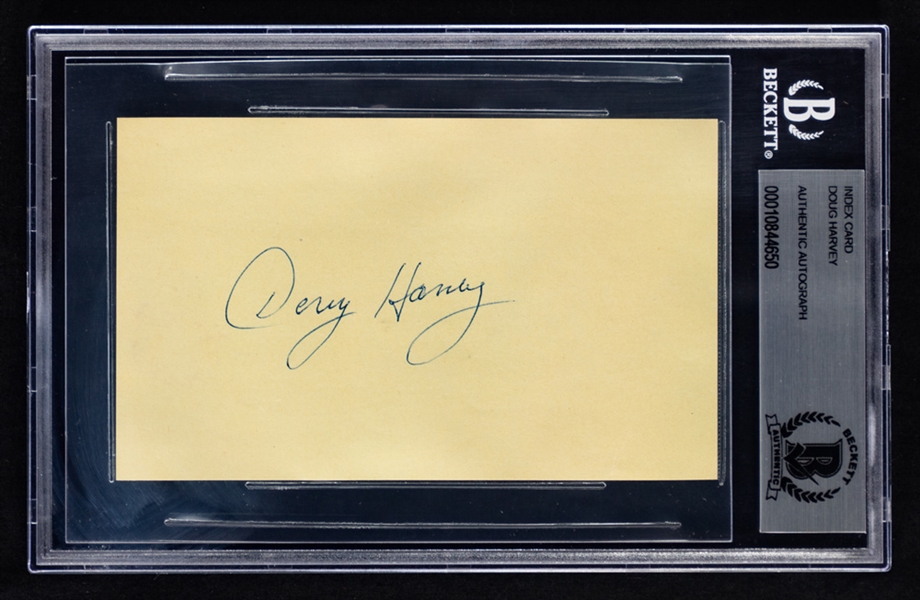 Deceased HOFer Doug Harvey Signed Index Card - Beckett Certified