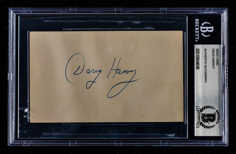 Deceased HOFer Doug Harvey Signed Index Card - Beckett Certified