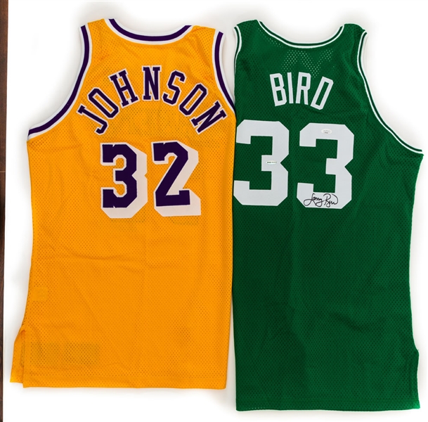 Larry Bird (Boston Celtics) and Magic Johnson (Los Angeles Lakers) Signed Jerseys - Both JSA Certified