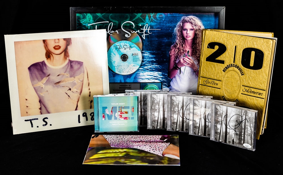 American Singer/Songwriter Taylor Swift Signed Folklore CDs (5) and Signed Photo (All JSA Certified) Plus 2006 "Taylor Swift" RIAA Platinum Award and Memorabilia