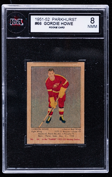 1951-52 Parkhurst Hockey Card #66 HOFer Gordie Howe Rookie – Graded KSA 8