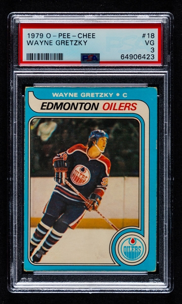 1979-80 O-Pee-Chee Hockey Card #18 HOFer Wayne Gretzky Rookie - Graded PSA 3