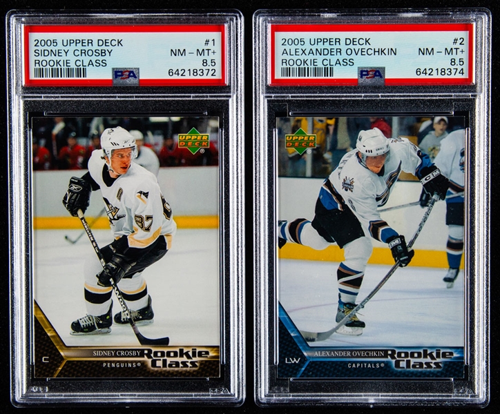 2005-06 Upper Deck Rookie Class Hockey Card #1 Sidney Crosby and Hockey Card #2 Alexander Ovechkin - Both Graded PSA 8.5