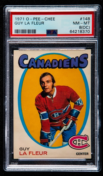 1971-72 O-Pee-Chee Hockey Card #148 HOFer Guy Lafleur Rookie - Graded PSA 8 (OC)