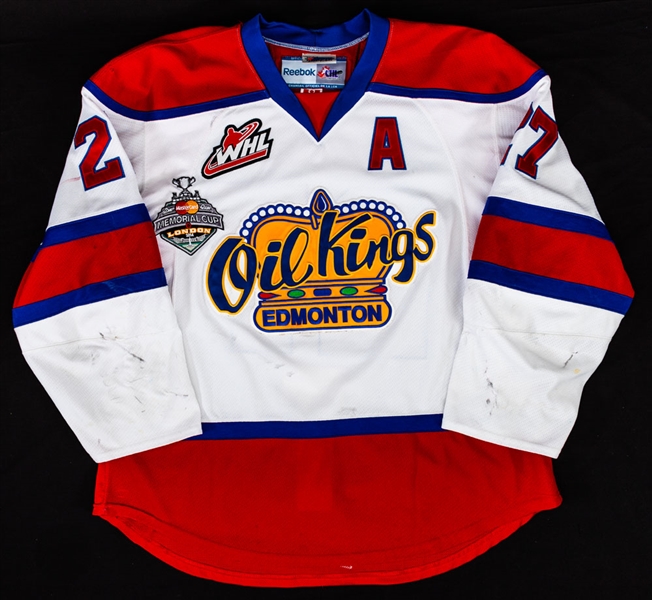 Curtis Lazar’s 2013-14 Edmonton Oil Kings Memorial Cup Championship Signed Game-Worn Jersey with Detailed Document – Worn in Record-Setting Memorial Cup Semifinal! –Team Repairs! – Photo-Matched! 