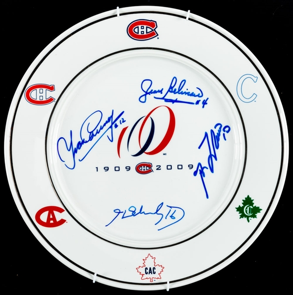 Montreal Canadiens 2009 Centennial Gala Dinner Plate Signed by Jean Beliveau, Yvan Cournoyer, Henri Richard and Guy Lafleur