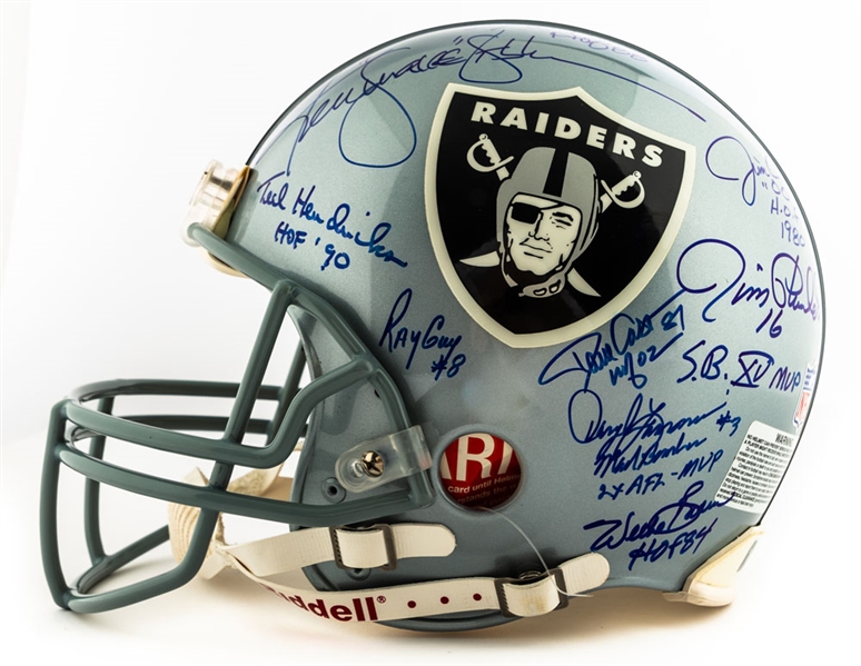 Los Angeles Raiders Legends Multi-Signed Full-Size Riddell Helmet with JSA LOA - Includes Stabler, Hendricks, Biletnikoff, Otto, Guy, Casper, Plunkett, Jackson, Golic and Others