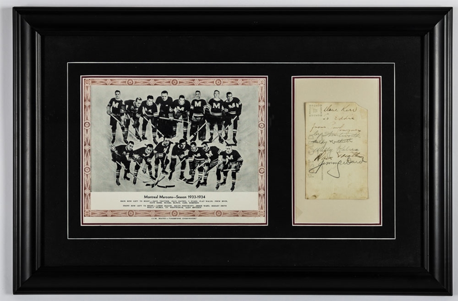 Montreal Maroons Multi-Signed Postcard by 7 and 1933-34 CCM Team Picture Framed Display (16" x 25")