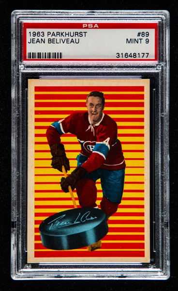 1963-64 Parkhurst Hockey Card #89 HOFer Jean Beliveau - Graded PSA 9 MINT