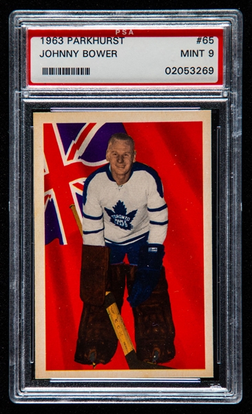 1963-64 Parkhurst Hockey Card #65 HOFer Johnny Bower - Graded PSA 9 MINT