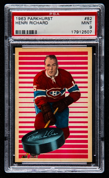 1963-64 Parkhurst Hockey Card #82 HOFer Henri Richard - Graded PSA 9 MINT