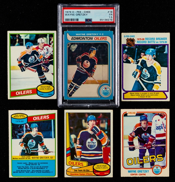 Wayne Gretzky Hockey Card Collection (28) Including PSA-Graded 1979-80 O-Pee-Chee #18 Rookie Card (PSA 1.5)