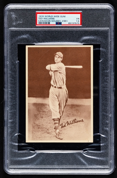 1939 World Wide Gum Canadian Goudey V351 Baseball Premium HOFer Ted Williams Rookie - Graded PSA 1.5