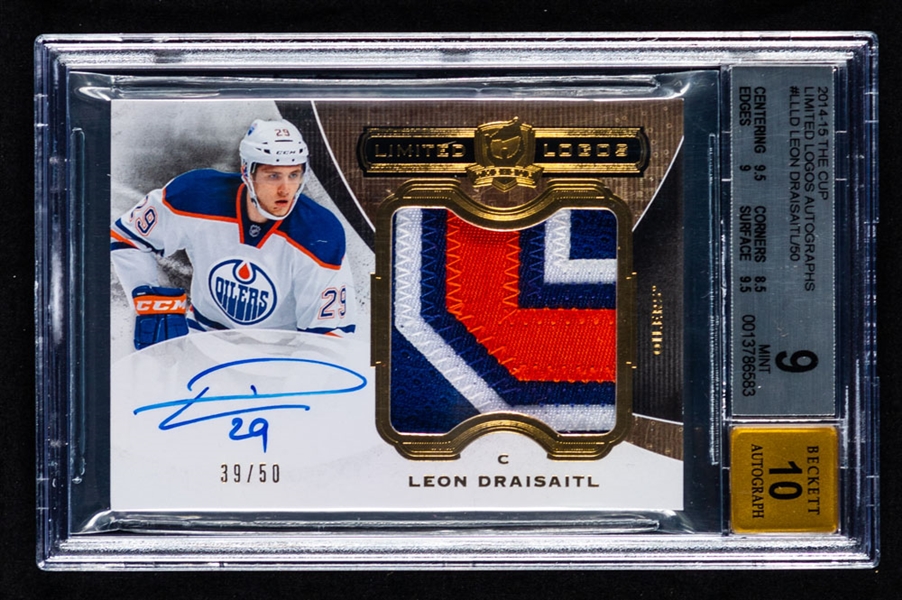 2014-15 Upper Deck The Cup Limited Logos Hockey Card #LL-LD Leon Draisaitl Rookie Autograph/Patch (39/50) - Graded Beckett 9 - Highest Graded!
