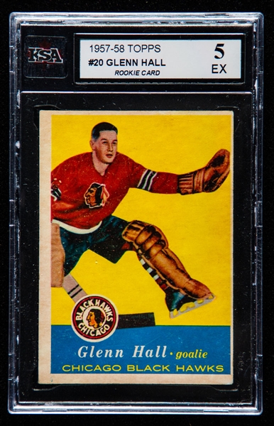 1957-58 Topps Hockey Card #20 HOFer Glenn Hall Rookie - Graded KSA 5