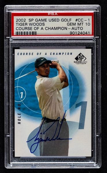 2002 SP Game Used "Course of a Champion" Autographed Golf Card #CC-1 Tiger Woods - Graded PSA GEM MT 10 