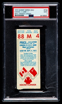 1972 Canada-Russia Series Game 2 Ticket Stub from Maple Leaf Gardens - Graded PSA 2