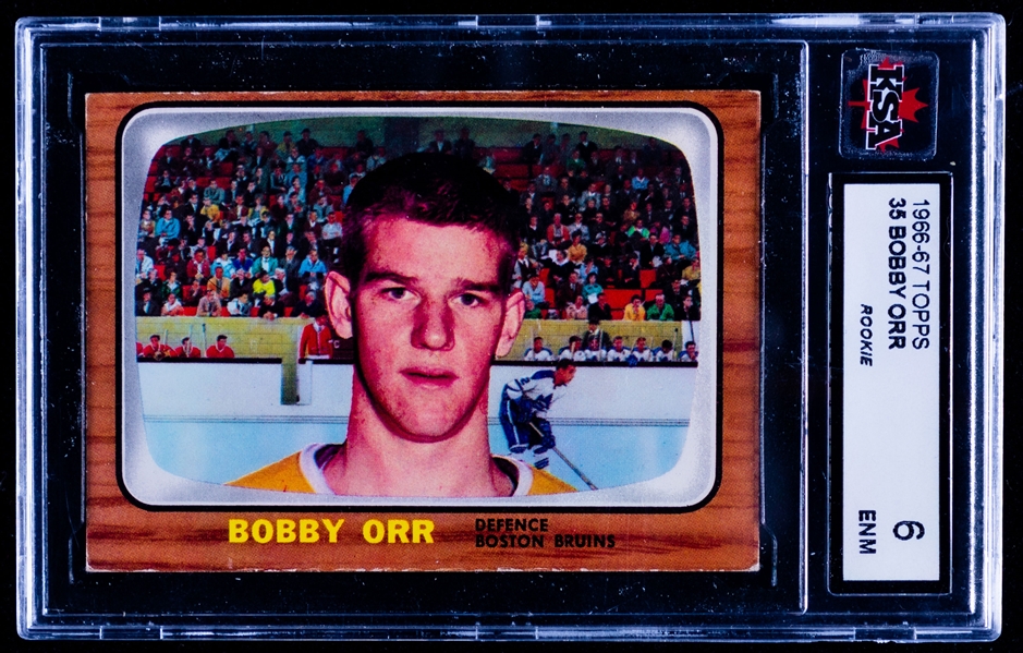 1966-67 Topps Hockey Card #35 HOFer Bobby Orr Rookie - Graded KSA 6