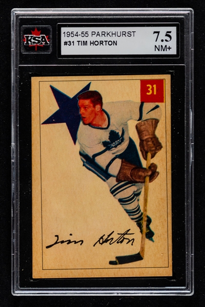 1954-55 Parkhurst Hockey Card #31 HOFer Tim Horton - Graded KSA 7.5