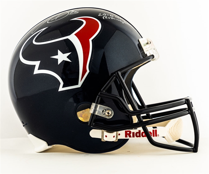 Arian Foster Signed Houston Texans Full-Size Riddell Helmet with "2010 NFL Rushing Champ" Annotation - JSA Certified