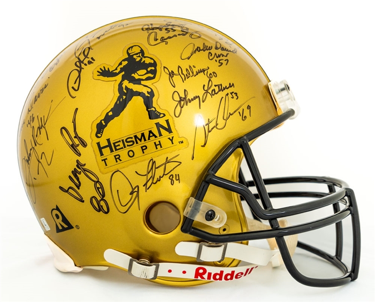 Heisman Trophy Winners Multi-Signed Limited-Edition Full-Size Riddell Helmet by 28 Including Allen, Simpson, Walker, Dorsett, Flutie and Others (56/500) - Steiner Certified