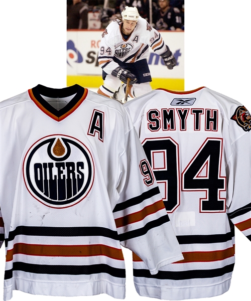 Ryan Smyths 2005-06 Edmonton Oilers Game-Worn Alternate Captains Jersey with Team LOA - Photo-Matched!