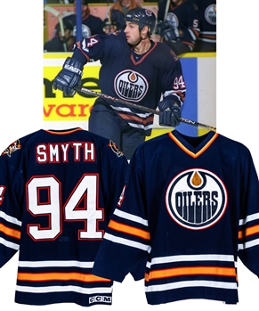 Ryan Smyth’s 1998-99 Edmonton Oilers Game-Worn Jersey with Team LOA - Team Repairs!