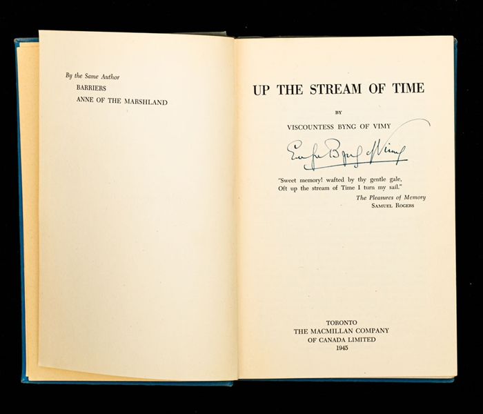 Lady Evelyn Byng, Viscountess Byng of Vimy Signed ‘Up the Stream of Time’ Hardcover Book - Lady Byng Trophy!