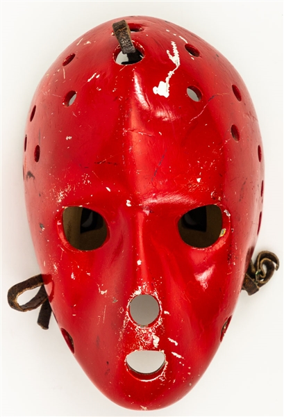 1970s Red Fiberglass Goalie Mask Made by Gerry Schultz