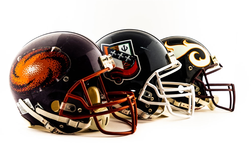 NFL Europe (WLAF) Frankfurt Galaxy, Rhein Fire and Amsterdam Admirals Game-Worn Helmets