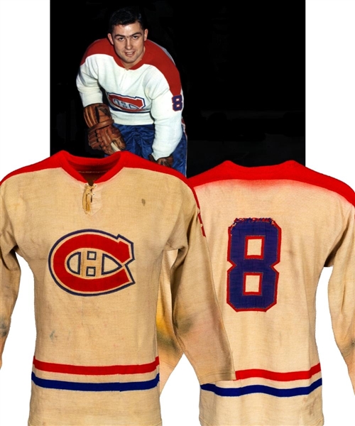 Bill Hickes 1962-63 Montreal Canadiens Game-Worn Wool Jersey - Rare Single Year Style - Team Repairs!