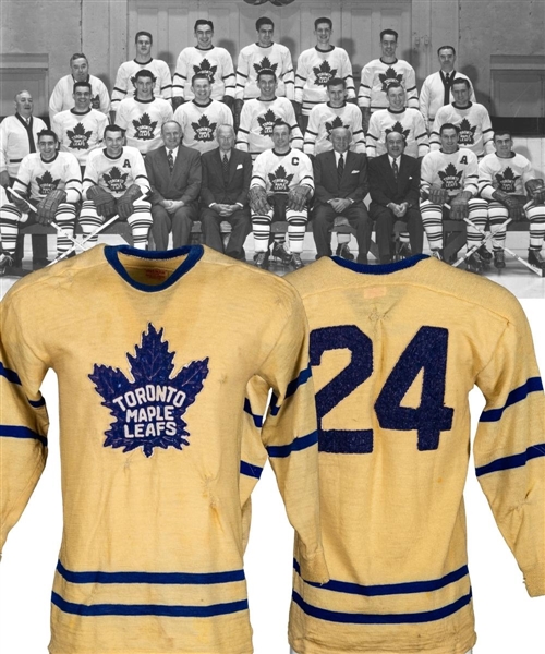 Toronto Maple Leafs Mid-1950s Game-Worn Wool Jersey with LOA - Numerous Team Repairs!
