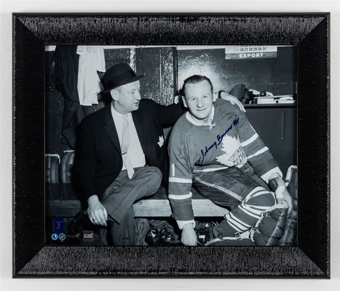 Deceased HOFer Johnny Bower Toronto Maple Leafs Signed Jersey and Signed Framed Limited-Edition Photos (4) with COAs