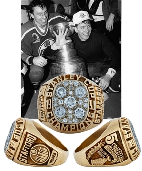 Barrie Staffords 1989-90 Edmonton Oilers Stanley Cup Championship 10K Gold and Diamond Ring with His Signed LOA 