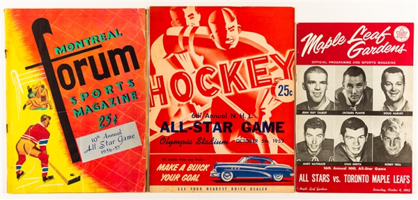 NHL All-Star Game 1952, 1957 and 1962 Program Collection of 3 