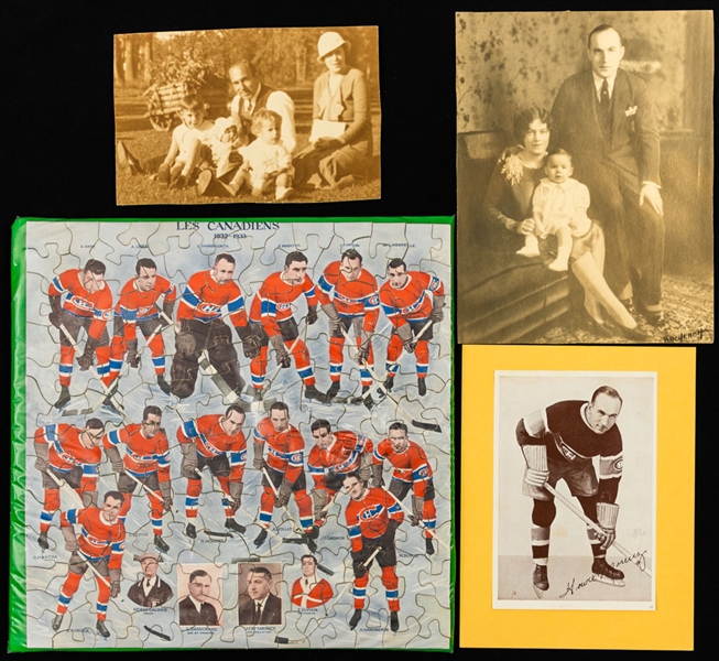 Howie Morenz Family Photos (2) with 1932-33 Montreal Canadiens Jigsaw Puzzle and 1935-40 Crown Brand Photo 