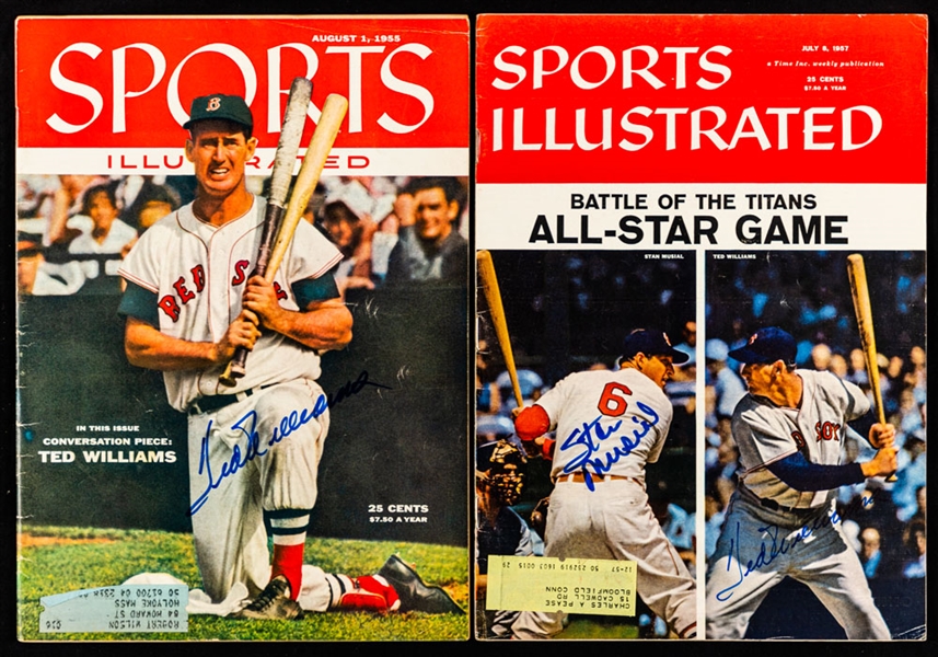 Sports Illustrated 1950s Baseball Magazines with Signed Examples (5) Including Williams, Musial/Williams, Matthews, Spahn and Adcock with JSA Auction LOA