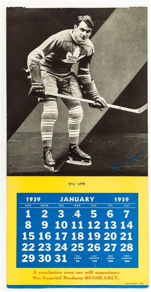 1939 Imperial Oil NHL Stars Hockey Calendar Featuring 7 HOFers, Including Apps, Joliat & Shore