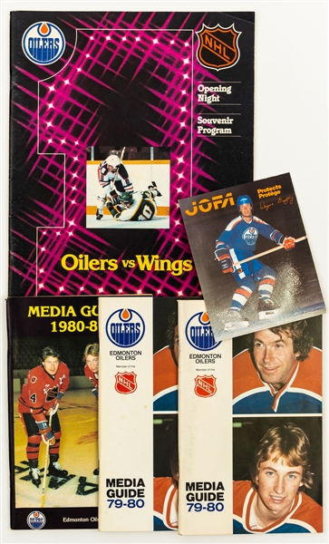 Wayne Gretzky Oct 13, 1979 Second NHL Game Edmonton Oilers Program Plus 1979-80 (2) and 1980-81 Oilers Media Guides