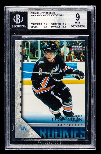 2005-06 Upper Deck Young Guns Hockey Card #443 Alexander Ovechkin Rookie – Graded Beckett 9