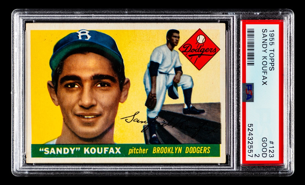 1955 Topps Baseball Card #123 HOFer Sandy Koufax Rookie - Graded PSA 2