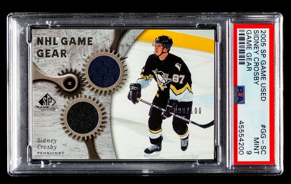 2005-06 Upper Deck SP Game Used NHL Game Gear Hockey Card #GG-SC Sidney Crosby Rookie (090/100) - Graded PSA 9