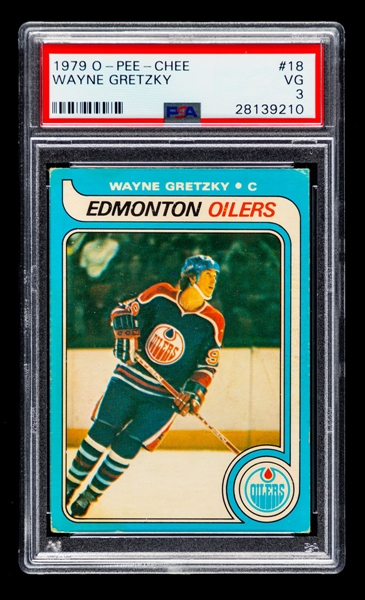 1979-80 O-Pee-Chee Hockey Card #18 HOFer Wayne Gretzky Rookie - Graded PSA 3