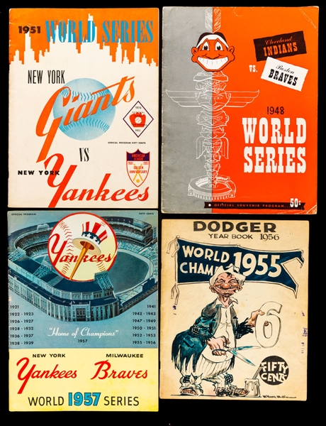 1944, 1948, 1951 and 1957 World Series Programs (4), 1951 NY Yankees Programs (3), 1956 Dodgers Yearbook, 1961 Yankees Yearbook and 1962 Cardinals Yearbook Signed by Musial (JSA Certified)